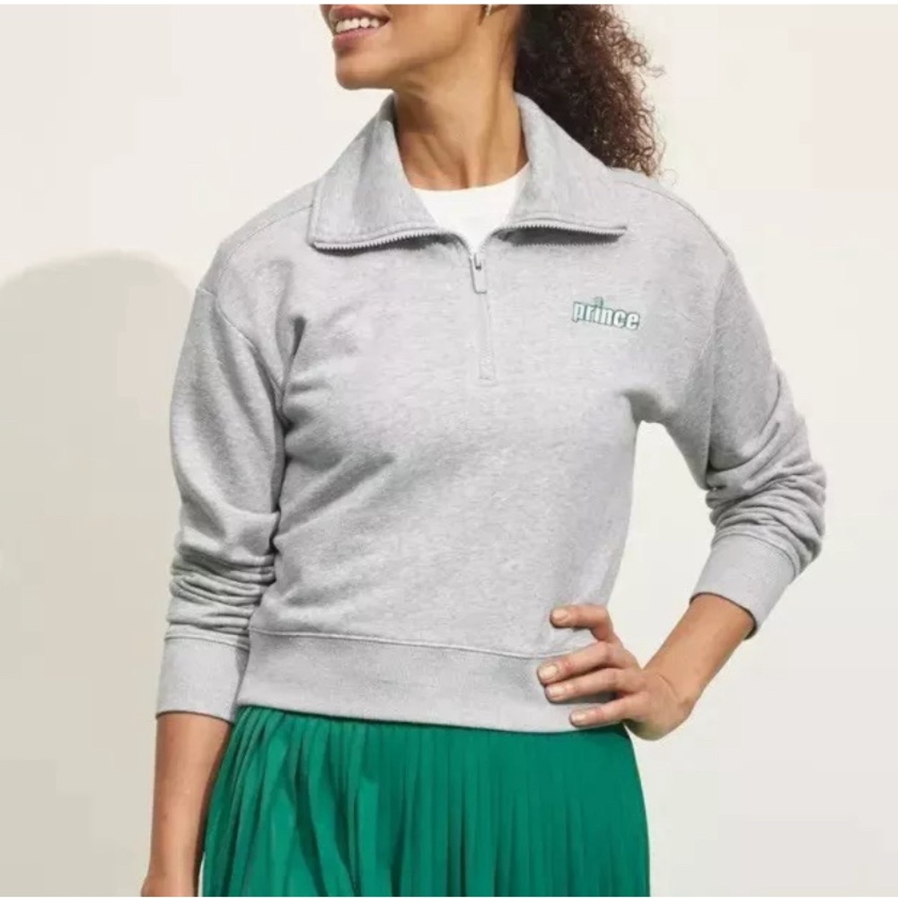 Prince Pickleball Women's French Terry Quarter Zip Pullover - Heather Gray XXL